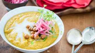 Smoky Yellow Split Pea Soup With Chickpea Bacon 